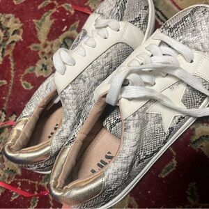 Macy's White and Gold Sneakers with Snakeskin Pattern